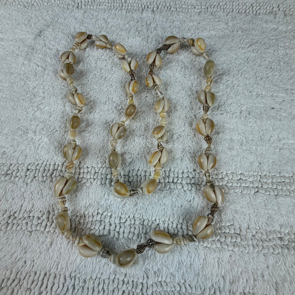 Cowrie Shell‎ Necklace Long Boho Beach Coastal Hawaiian Tropical Beachy Vintage
